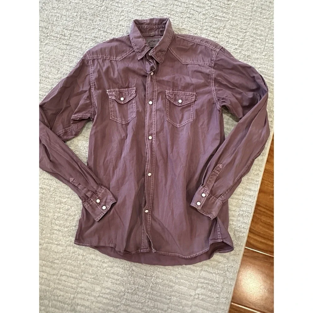 RafterC Maroon Fade Pink Pearl Snap Button Up Collared Long Sleeve Shirt Men XXL